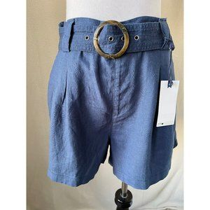Wallflower Blue Insta Chill Belted High-Waist Linen Blend Shorts